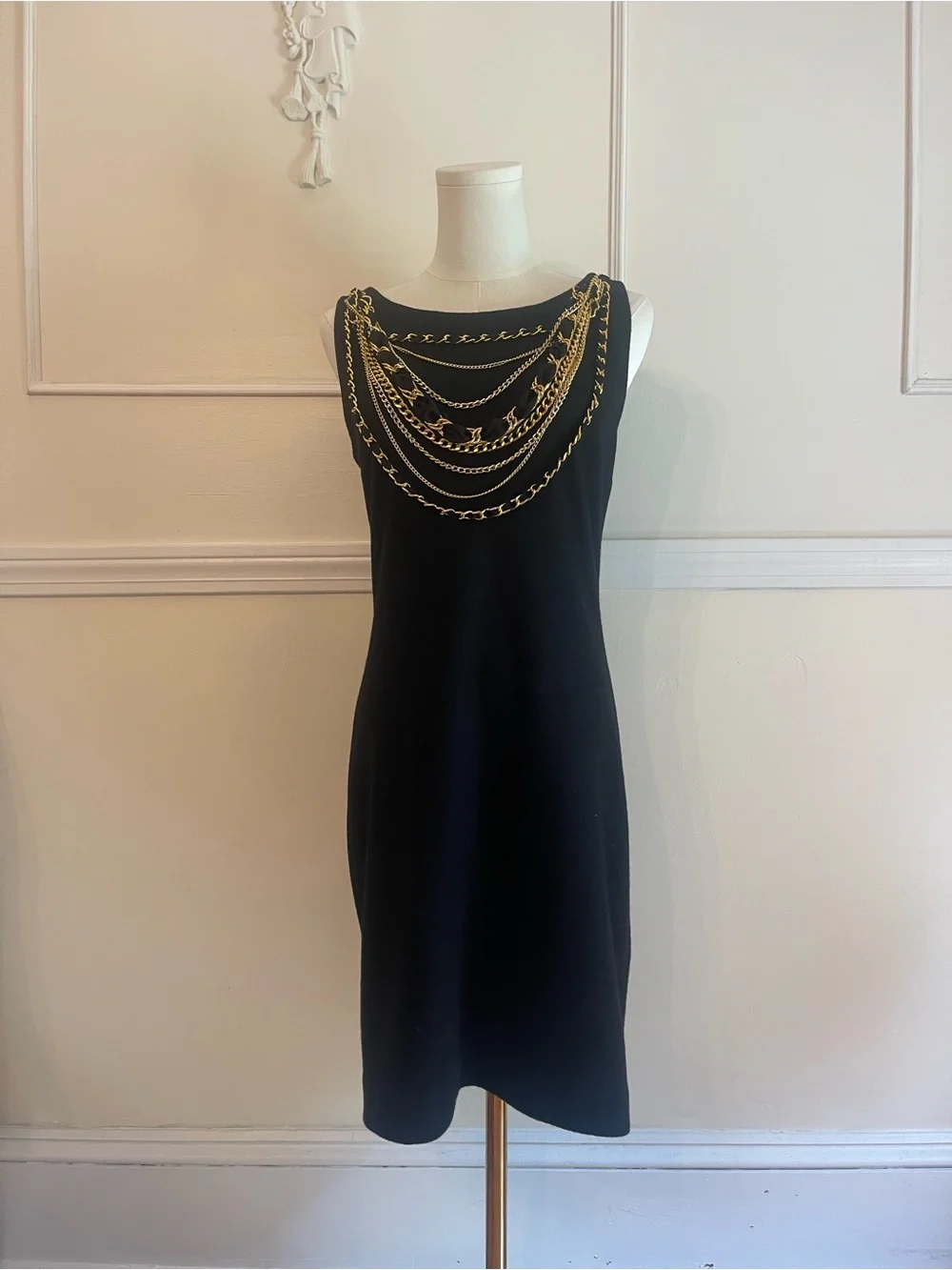 Tory Burch Black Mini Dress with Gold Chain Detail